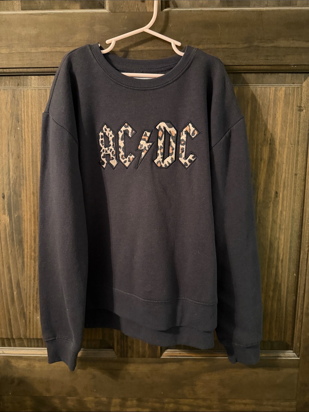 AC/DC Navy Sweatshirt with Leopard Print Logo